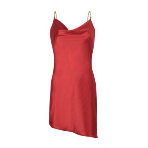 scarlet red asymmetric satin dress